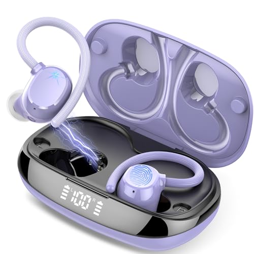 Bluetooth Kopfhörer Sport, In Ear Kopfhörer Kabellos Bluetooth 5.3 mit 4 ENC Lärmreduzierung Mic, 80Std Spielzeit mit Tiefer Bass, IP7 Wasserdicht Ohrhörer mit Ohrhaken, LED-Anzeige, Comfort Fit, Lila Bluetooth Kopfhörer Sport, In Ear Kopfhörer Kabellos Bluetooth 5.3 mit 4 ENC Lärmreduzierung Mic, 80Std Spielzeit mit Tiefer Bass, IP7 Wasserdicht Ohrhörer mit Ohrhaken, LED-Anzeige, Comfort Fit, Lila von Tukio