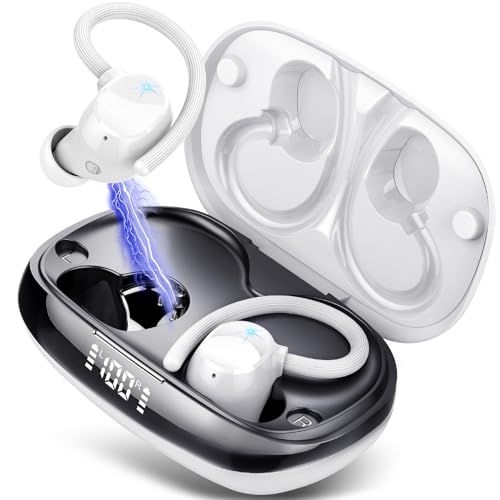 Bluetooth Kopfhörer Sport, In Ear Kopfhörer Kabellos Bluetooth 5.3 mit 4 ENC Lärmreduzierung Mic, 80Std Spielzeit mit Tiefer Bass, IP7 Wasserdicht Ohrhörer mit Ohrhaken, LED-Anzeige, Comfort Fit, Weiß Bluetooth Kopfhörer Sport, In Ear Kopfhörer Kabellos Bluetooth 5.3 mit 4 ENC Lärmreduzierung Mic, 80Std Spielzeit mit Tiefer Bass, IP7 Wasserdicht Ohrhörer mit Ohrhaken, LED-Anzeige, Comfort Fit, Weiß von Tukio
