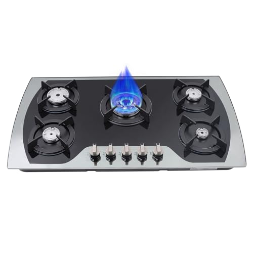 90cm Einbau 5 Zonen Gaskochfeld, 5-Flammen-Gasherd, Brenner, Erdgas/Propangas, Gasherd für das häusliche oder gewerbliche Kochen, schwarz von TuliperMood