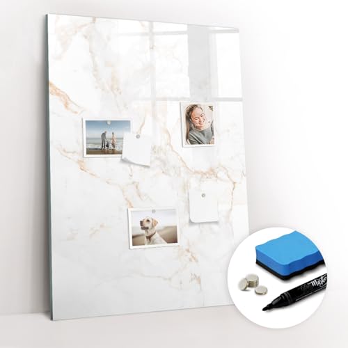 Tulup Magnettafel Magnetpinnwand 70x100 Magnetisch zum Beschriften Glasplatte Schreibtafel mit Motiv Tafel abwaschbar Wandtafel mit Magneten und Stift - Eleganter Marmor von Tulup