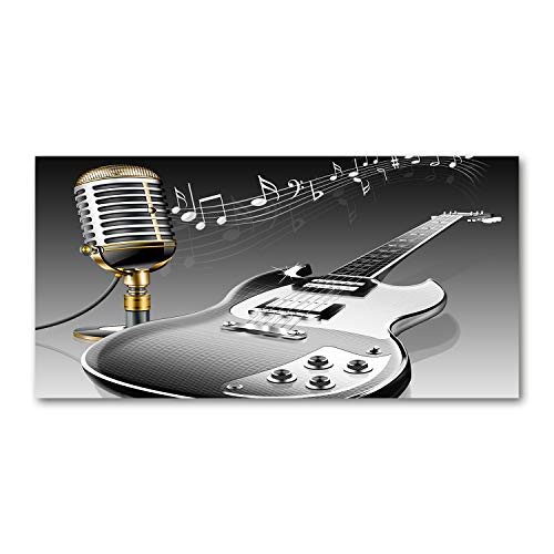 Tulup Spritzschutz Glas Küche 120x60 cm Küchenrückwand Glassplatte Küche Herd Küchenrückwand aus Echtglas Abdeckplatte - Musik - Schwarz - Gitarre Mikrofon von Tulup