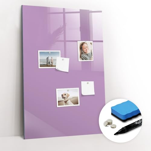 Tulup zum Beschriften Magnettafel mit Magneten und Stift Wandtafel Tafel abwaschbar Glasplatte Neodym-Magnete Magnetpinnwand 60x90 Schreibtafel mit Motiv - Lila Farbe von Tulup