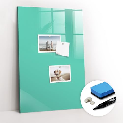 Tulup zum Beschriften Neodym-Magnete mit Magneten und Stift Schreibtafel mit Motiv Magnetpinnwand 40x60 Glasplatte Tafel abwaschbar Magnettafel für die Wand - Türkis von Tulup