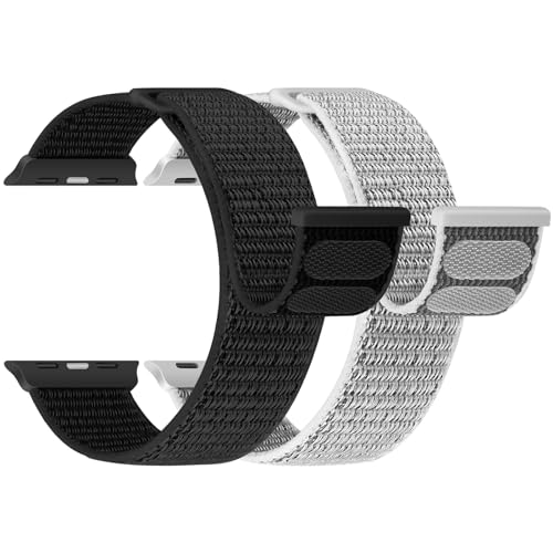TumCez 2 Stück Nylon Ersatzarmband Kompatibel mit Apple Watch Armband 49mm 45mm 44mm 42mm 41mm 40mm 38mm für Damen Herren, Verstellbare Sport Armband für Apple Watch Series 9 8 7 6 5 4 3 SE Ultra 2 1 von TumCez