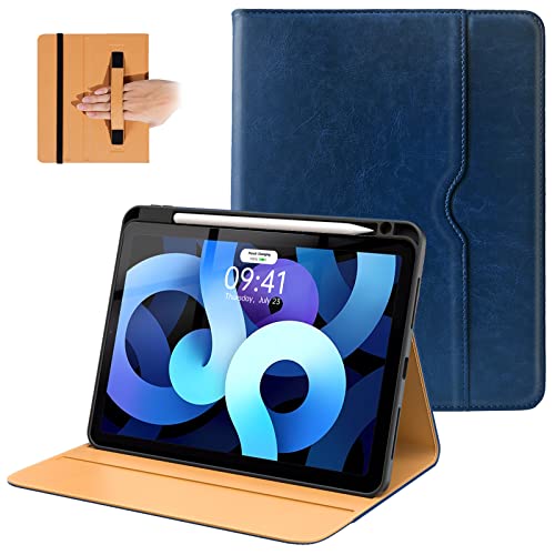 iPad Hülle aus Hochwertigem PU-Leder - Kompatibel mit 11" iPad Pro (1., 2., 3. und 4. Generation) iPad Air (4. und 5. Generation) - mit Pencil Halter und Auto Aufweck-/Schlaffunktion - Dunkelblau von Tumeiguan