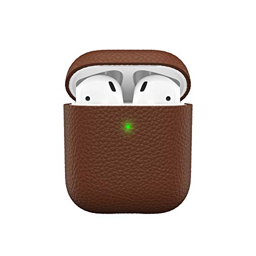 KeyBudz Artisan Leder Schutzhülle für Apple AirPods Case, Etui, Ledertasche Echtleder, Kopfhörer Ohrhörer Zubehör, braun von Tummty