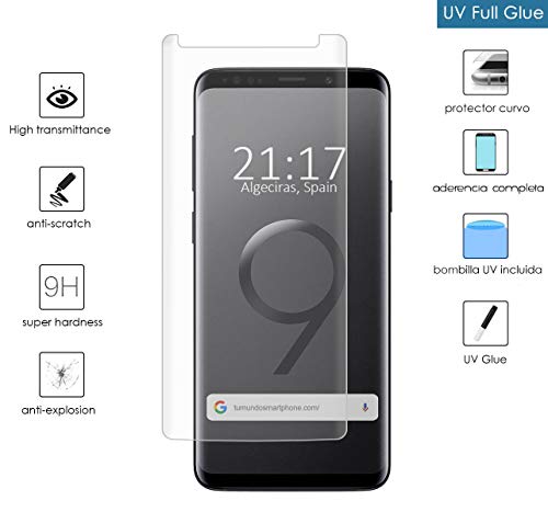 Displayschutzfolie aus Hartglas, vollständig gewölbt, UV-Full Glue für Samsung Galaxy S9 Plus von Tumundosmartphone