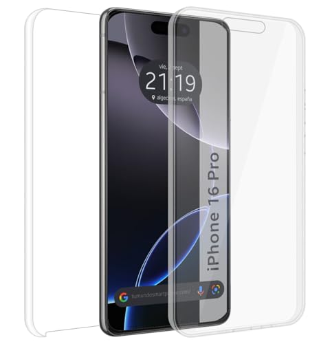 Doppelte, transparente Hülle aus PC + TPU Full Body 360 für iPhone 16 Pro (6.3) von Tumundosmartphone