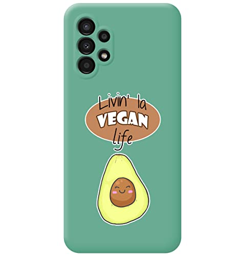 Tumundosmartphone Hülle Silikon Flüssig Grün für Samsung Galaxy A13 4G Design Vegan Leben Muster von Tumundosmartphone