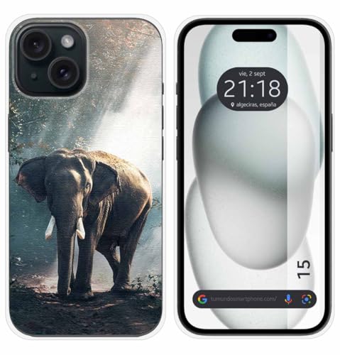 Tumundosmartphone Hülle Silikon Kompatibel Mit iPhone 15 (6.1) Design Elefant Muster von Tumundosmartphone