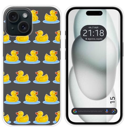 Tumundosmartphone Hülle Silikon Transparent Kompatibel Mit iPhone 15 (6.1) Design Ente Muster von Tumundosmartphone