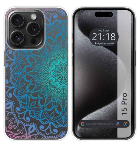 Tumundosmartphone Hülle Silikon Transparent Kompatibel Mit iPhone 15 Pro (6.1) Design Mandala Muster von Tumundosmartphone