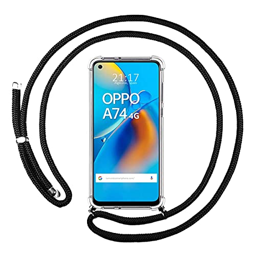 Tumundosmartphone Transparente Schutzhülle für Oppo A74 4G mit schwarzer Kordel von Tumundosmartphone