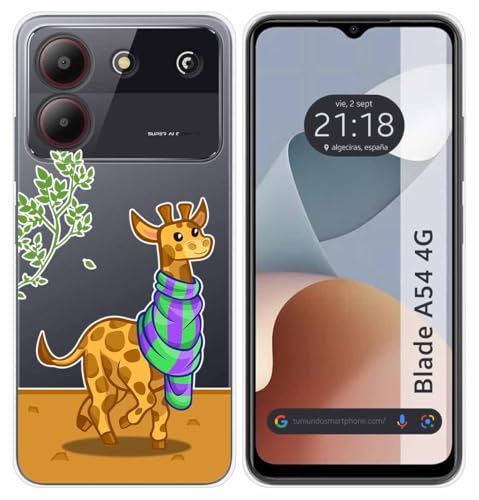 Tumundosmartphone Transparente Silikonhülle für Zte Blade A54 4G, Design Giraffe von Tumundosmartphone
