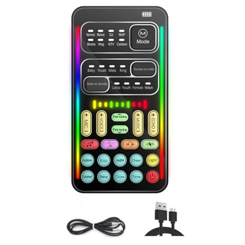 Tumuued I9 Sprachwechsler, Mehrere Audioeffekte, Bluetooth-Live-Soundkarten, Ultradünn, Tragbar, Live-Soundkarte, Mikrofon, Sprachwechsler, Einfache Installation, Einfach zu Bedienen von Tumuued