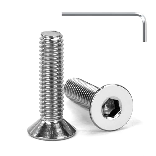 Tunejoy 20 Stück Senkkopfschrauben M6 x 25 mm Senkschrauben Edelstahl A2 V2A Senkkopf Innensechskant DIN 7991 Vollgewinde mit Inbusschlüssel von Tunejoy