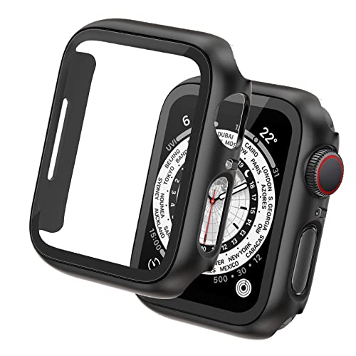 Tuocal 2 Stück Hard Hülle Kompatibel mit Apple Watch Series 6 / Serie 5 / Series 4 / SE / 40mm HD PC Vollständige Abdeckung Schutz mit Schutzfolie Cover Case Glas Schutzhülle für iWatch 40mm, Schwarz von Tuocal