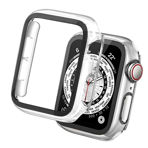 Tuocal 2 Stück Hard Hülle Kompatibel mit Apple Watch Series 6 / Serie 5 / Series 4 / SE / 44mm HD PC Vollständige Abdeckung Schutz mit Schutzfolie Cover Case Glas Schutzhülle für iWatch 44mm, klar von Tuocal