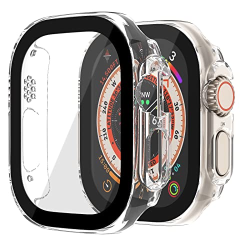 Tuocal 2 Stück Hard Hülle Kompatibel mit Apple Watch Ultra 49mm HD PC Vollständige Abdeckung Schutz mit Schutzfolie Cover Case Glas Schutzhülle für iWatch 49mm, Klar von Tuocal