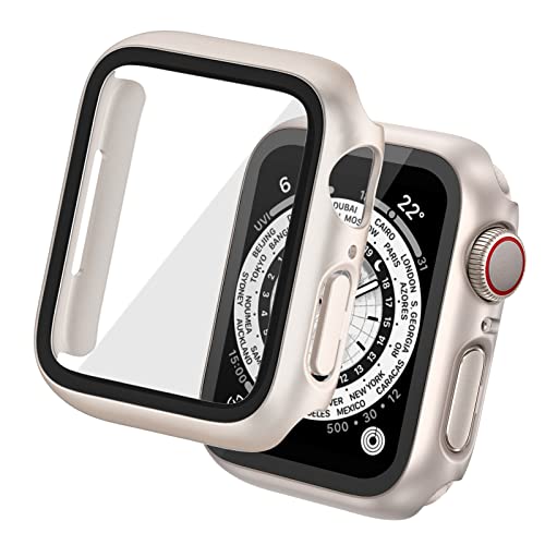 Tuocal 2 Stück Hart-PC-Schutzhülle kompatibel mit Apple Watch 41 mm Series 7, PC-Schutzhülle für iWatch Herren Damen Displayschutzfolie aus dünnem Glas, Stern von Tuocal