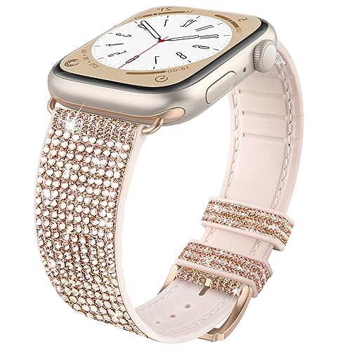 Tuocal Bling Armband Kompatibel mit Apple Watch Armband 38mm 40mm 41mm, Glitzer Strass Weiches Silikon Ersatzarmband mit iWatch Series 9 8 7 6 5 4 3 2 1 SE Sports Edition Damen, Diamant Roségold von Tuocal