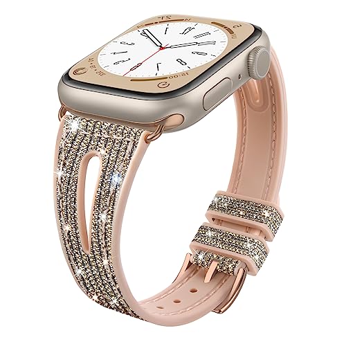 Tuocal Bling Armband Kompatibel mit Apple Watch Glitzerarmband 38mm 40mm 41mm, Glitzer Schlank Weiches Silikon Ersatzarmband mit iWatch Series 9 8 7 6 5 4 3 2 1 SE Sports Edition Damen, Grau von Tuocal