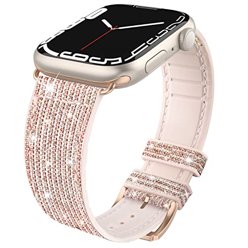 Tuocal Bling Armband Kompatibel mit Apple Watch Glitzerarmband 38mm 40mm 41mm, Glitzer Weiches Silikon Ersatzarmband mit iWatch Armband Series 9 8 7 6 5 4 3 2 1 SE Damen, Roségold von Tuocal