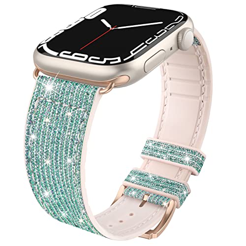 Tuocal Bling Armband Kompatibel mit Apple Watch Glitzerarmband 38mm 40mm 41mm, Glitzer Weiches Silikon Ersatzarmband mit iWatch Series 9 8 7 6 5 4 3 2 1 SE Sports Edition Damen, Blau von Tuocal