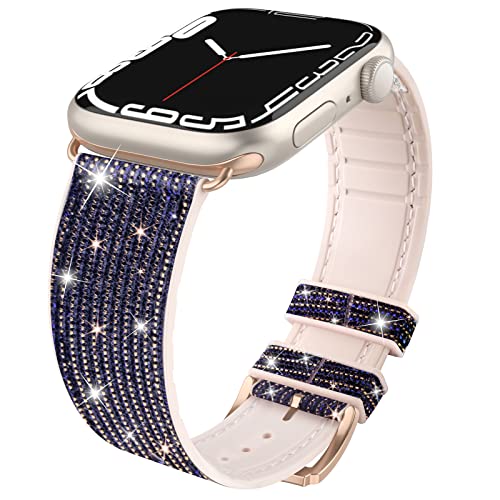 Tuocal Bling Armband Kompatibel mit Apple Watch Glitzerarmband 38mm 40mm 41mm, Glitzer Weiches Silikon Ersatzarmband mit iWatch Series 9 8 7 6 5 4 3 2 1 SE Sports Edition Damen, Mitternacht von Tuocal