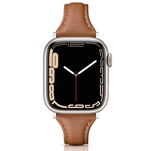 Tuocal Echtleder Armband kompatibel mit Apple Watch Armband 38mm 40mm 41mm, Schmales Dünnes Weiches Leder-Ersatz Armband für Apple Watch iWatch Series 9 8 7 6 5 4 3 2 1 SE Sports Edition Damen von Tuocal