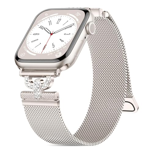 Tuocal Kompatibel mit Apple Watch Armband 38mm 40mm 41mm, Funkelnder Glitzer Diamant Metall Edelstahl Ersatzarmband für iWatch Series 9 8 7 6 5 4 3 2 1 SE Sports Edition, Polarstern von Tuocal