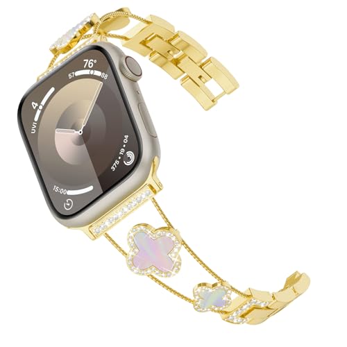 Tuocal Kompatibel mit Apple Watch Armband 38mm 40mm 41mm, Glitzer Diamant Strass Metall Edelstahl Ersatzarmband für iWatch Series 9 8 7 6 5 4 3 2 1 SE Damen, Gold/Schillernd von Tuocal