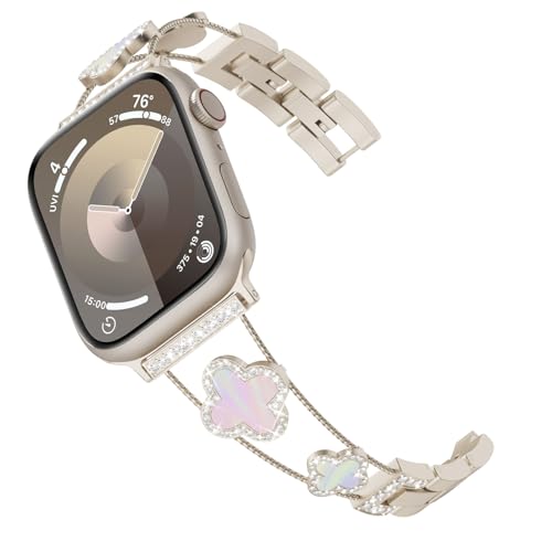 Tuocal Kompatibel mit Apple Watch Armband 38mm 40mm 41mm, Glitzer Diamant Strass Metall Edelstahl Ersatzarmband für iWatch Series 9 8 7 6 5 4 3 2 1 SE Damen, Polarstern/Schillernd von Tuocal