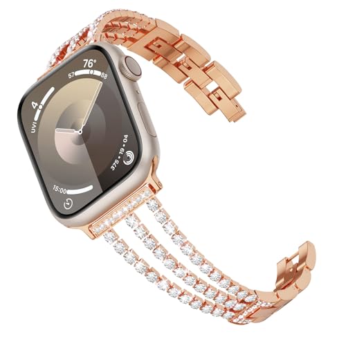 Tuocal Kompatibel mit Apple Watch Armband 38mm 40mm 41mm, Glitzer Diamant Strass Metall Edelstahl Ersatzarmband für iWatch Series 9 8 7 6 5 4 3 2 1 SE Damen, Roségold von Tuocal