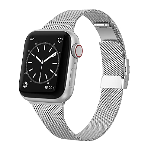 Tuocal Kompatibel mit Apple Watch Armband 41mm 40mm 38mm, Schmales Edelstahl Metall Ersatz armband für Apple iWatch Series 8 7 6 5 4 3 2 1 SE Sport Edition Damen, Silber von Tuocal