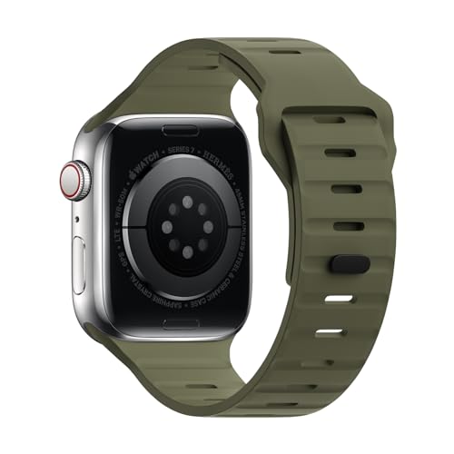 Tuocal Kompatibel mit Apple Watch Armband 49mm 45mm 44mm 42mm, Silikon Sport Ersatzarmband für iWatch Ultra/Ultra 2 Series 9 8 7 6 5 4 3 2 1 SE Sport & Edition Herren, Grün von Tuocal