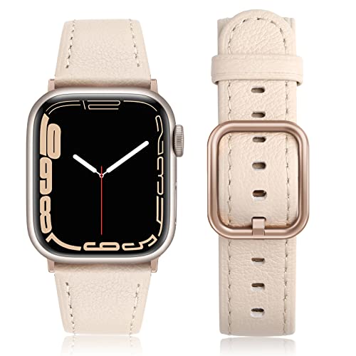 Tuocal Lederarmband Kompatibel mit Apple Watch Armband 41mm 40mm 38mm, Echtes Leder Ersatzarmband für Apple iWatch Series 8 7 6 5 4 3 2 1 SE Sport Edition Damen Herren, Beige von Tuocal