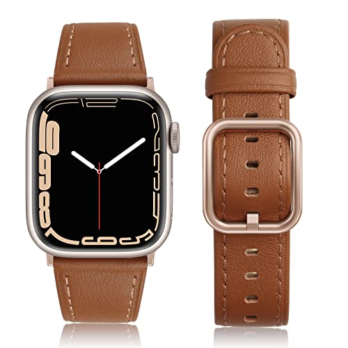 Tuocal Lederarmband Kompatibel mit Apple Watch Armband 41mm 40mm 38mm, Echtes Leder Ersatzarmband für Apple iWatch Series 8 7 6 5 4 3 2 1 SE Sport Edition Damen Herren, Braun von Tuocal