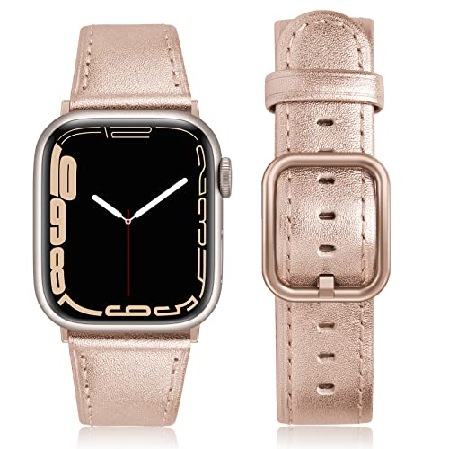 Tuocal Lederarmband Kompatibel mit Apple Watch Armband 41mm 40mm 38mm, Echtes Leder Ersatzarmband für Apple iWatch Series 8 7 6 5 4 3 2 1 SE Sport Edition Damen Herren, Roségold von Tuocal