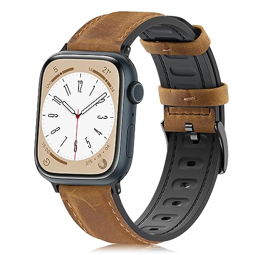 Tuocal Lederarmband Kompatibel mit Apple Watch Armband Leder 46mm(Series 10) 45mm 44mm 42mm, Weiches Echtes Leder und Silikon Hybrid Ersatzarmband für iWatch Series 10 9 8 7 6 5 4 3 2 1 Rustic Braun Tuocal Lederarmband Kompatibel mit Apple Watch Armband Leder 46mm(Series 10) 45mm 44mm 42mm, Weiches Echtes Leder und Silikon Hybrid Ersatzarmband für iWatch Series 10 9 8 7 6 5 4 3 2 1 Rustic Braun von Tuocal