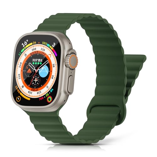 Tuocal Magnetarmband Kompatibel mit Apple Watch Armband 49mm 45mm 44mm 42mm, Silikon Magnetisch Loop Ersatzband für iWatch Ultra 2 / Ultra Series 9 8 7 6 5 4 3 2 1 SE Herren, Grün von Tuocal