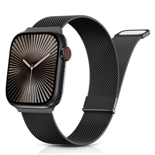 Tuocal Verbessertes Metallarmband, kompatibel mit Apple Watch, 42 mm, 44 mm, 45 mm, Netzgewebe, doppeltes magnetisches Edelstahl-Ersatzarmband für Damen und Herren, für iWatch Serie 9, 8, 7, 6, 5, 4, von Tuocal