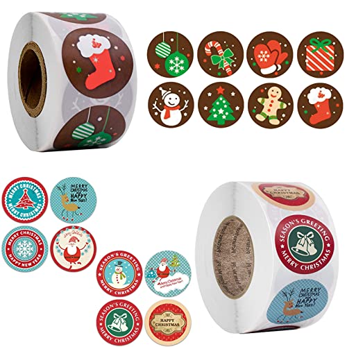 Tuofang Weihnachtsaufkleber Rolle, 1000 Stück Weihnachtsaufkleber, Rund Geschenk-Aufkleber, Weihnachtsgeschenke Sticker Etiketten, für Geschenktüten Papiertüten Weihnachtskarten (2.5cm) von Tuofang