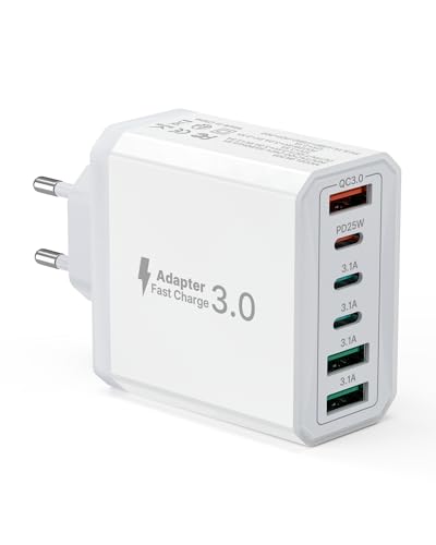 USB C Ladegerät, 6 Ports USB C Stecker Ladegerät Mehrfach mit PD 25W und QC 3.0 Ladeadapter, 40W Netzteil Schnellladegerät Ladestecker für iPhone 15 Pro Max 14 Plus 13 12 11 SE XR XS 8, iPad, Samsung USB C Ladegerät, 6 Ports USB C Stecker Ladegerät Mehrfach mit PD 25W und QC 3.0 Ladeadapter, 40W Netzteil Schnellladegerät Ladestecker für iPhone 15 Pro Max 14 Plus 13 12 11 SE XR XS 8, iPad, Samsung von Tupneuf