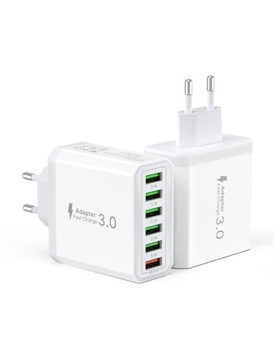USB Ladegerät 2er-Pack, 6-Ports Ladeadapter 33W USB Ladestecker mit QC 3.0 Schnellladegerät Mehrfach, USB Netzteil für iPhone 16 15 14 13 12 11 Pro Max XS XR, iPad, Samsung S21 S20 S10 Note 9 8, Handy von Tupneuf