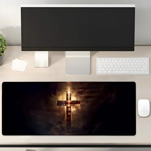 Turamurra Gaming-Mauspad mit Kreuz und amerikanischer Flagge, Geschenkidee, 80 x 30 cm, rutschfeste Gummiunterseite, Mauspads für Computer, Laptop, Schule, Büro, Heimzubehör, Dekoration, Mauspad Turamurra Gaming-Mauspad mit Kreuz und amerikanischer Flagge, Geschenkidee, 80 x 30 cm, rutschfeste Gummiunterseite, Mauspads für Computer, Laptop, Schule, Büro, Heimzubehör, Dekoration, Mauspad von Turamurra