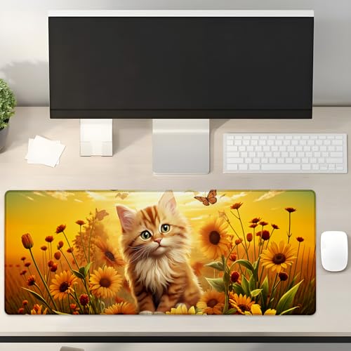 Turamurra Gaming-Mauspad mit Sonnenblumenkatze, Geschenke, 80 x 30 cm, rutschfeste Gummiunterseite, Mauspads für Computer, Laptop, Schule, Büro, Heimzubehör, Dekoration, Mauspad Turamurra Gaming-Mauspad mit Sonnenblumenkatze, Geschenke, 80 x 30 cm, rutschfeste Gummiunterseite, Mauspads für Computer, Laptop, Schule, Büro, Heimzubehör, Dekoration, Mauspad von Turamurra