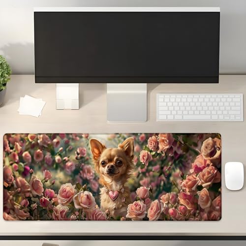 Turamurra Rose Garden Chihuahua Gaming-Mauspad, Geschenke, 80 x 30 cm, rutschfeste Gummiunterseite, Mauspads für Computer, Laptop, Schule, Büro, Heimzubehör, Dekoration, Mauspad Turamurra Rose Garden Chihuahua Gaming-Mauspad, Geschenke, 80 x 30 cm, rutschfeste Gummiunterseite, Mauspads für Computer, Laptop, Schule, Büro, Heimzubehör, Dekoration, Mauspad von Turamurra