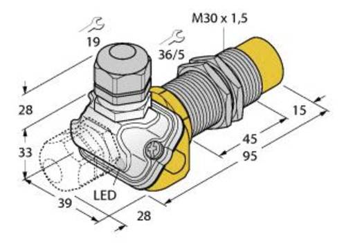 Turck Induktiver Sensor nicht bündig PNP, Schließer NI30U-EM30WDTC-AP6X von Turck