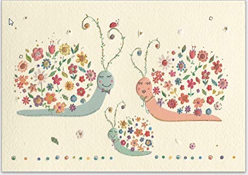 1 süße Glückwunschkarte zur Geburt vom Baby - hochwertige Grußkarte von Turnowsky mit Umschlag und Reliefprägung, Motiv: Schneckenfamilie von Turnowsky